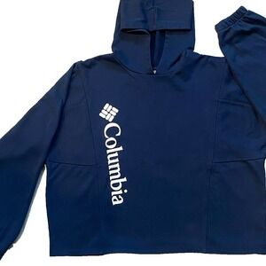 Columbia Women's Trek Graphic Hoodie Size XL Navy Blue Fleece Sweatshirt